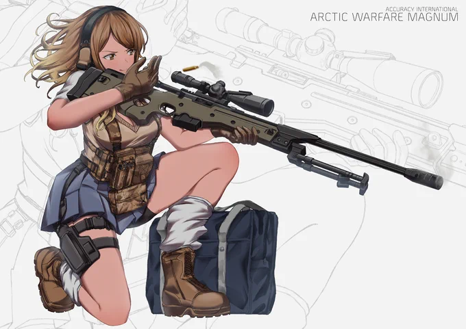 武装JK OC Pixiv Request! #武装JK #ギャル #ルーズソックス #スナイパーライフル #AWM 