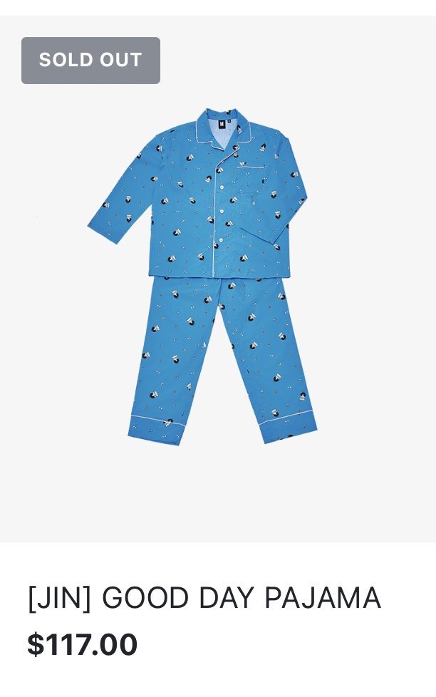 KTHXMG's tweet photo. — La almohada y pijamas versión "Good Day 😇" diseñada por Jin ya están agotadas en la tienda de Weverse USA y GLOBAL.

MERCH BY JIN OUT NOW @BTS_twt
#BY_Jin #CollectionByJin #JinMerchStyle https://t.co/yvppR5zDHe