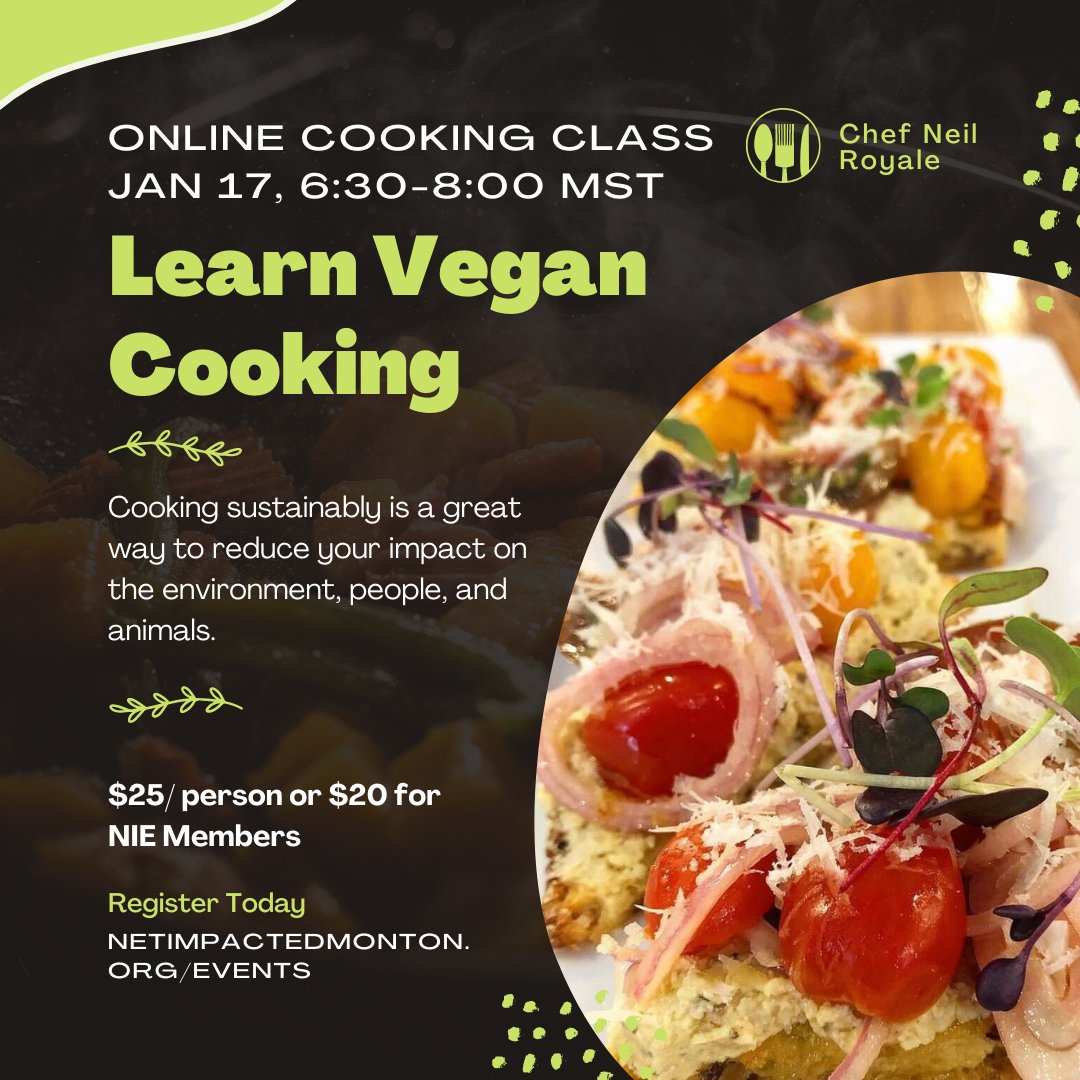 In just TWO WEEKS, we are teaming up with Chef Neil Royale and @LeftoversYEG for an online vegan cooking class on January 17, 2022. Join us for a fun class where you'll learn to cook sustainably and reduce your foodprint!

Register today at ow.ly/G11J50HhI3Z!