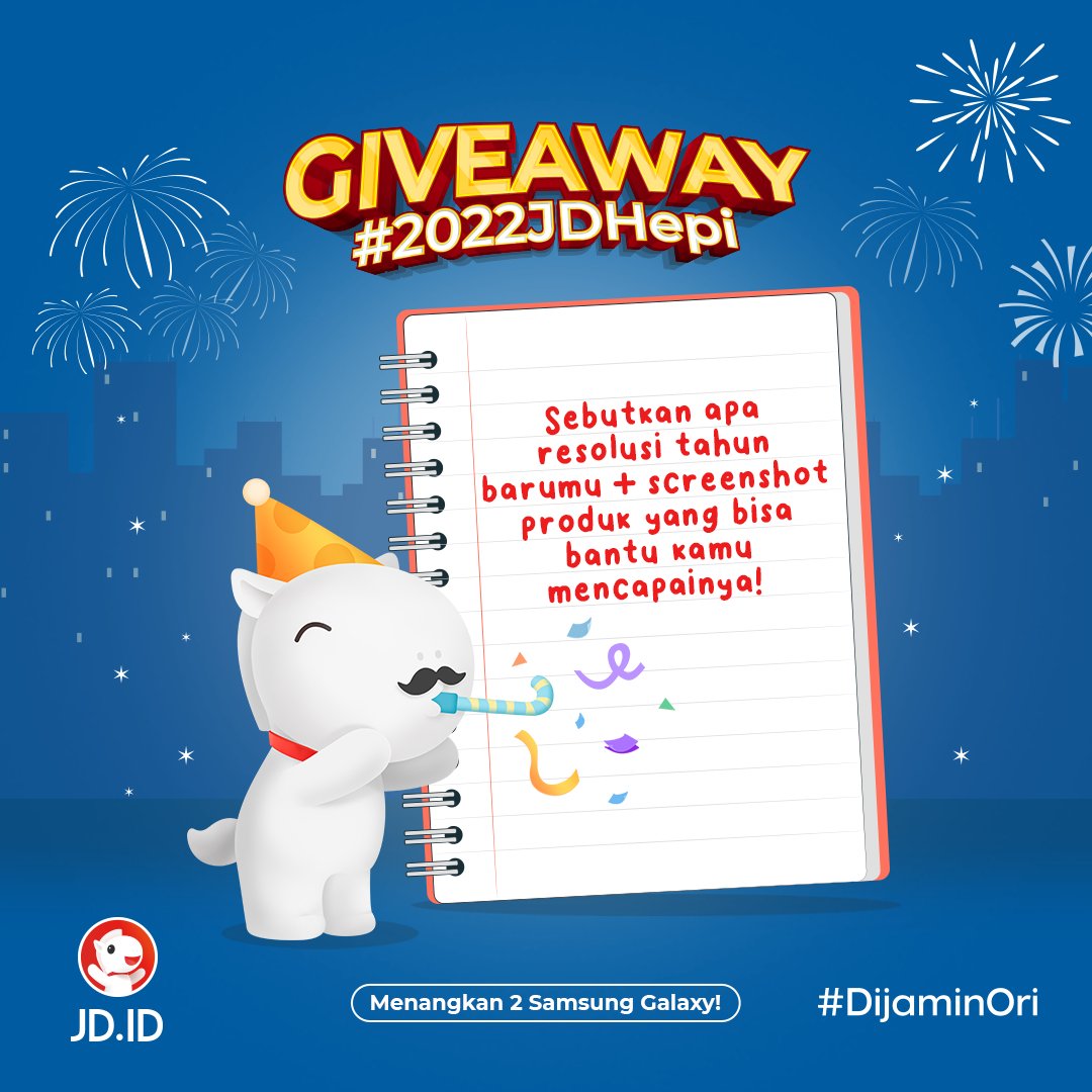 JDid's tweet photo. 🎉GIVEAWAY ALERT!🎉

Untuk menyambut tahun 2022, Minjoy mau bagi-bagi 2 Samsung Galaxy lagi ah buat Sahabat JD~

Simak cara ikutannya di tweet setelah ini ya! 😉

#2022JDHepi https://t.co/EiSOeX6fJ9