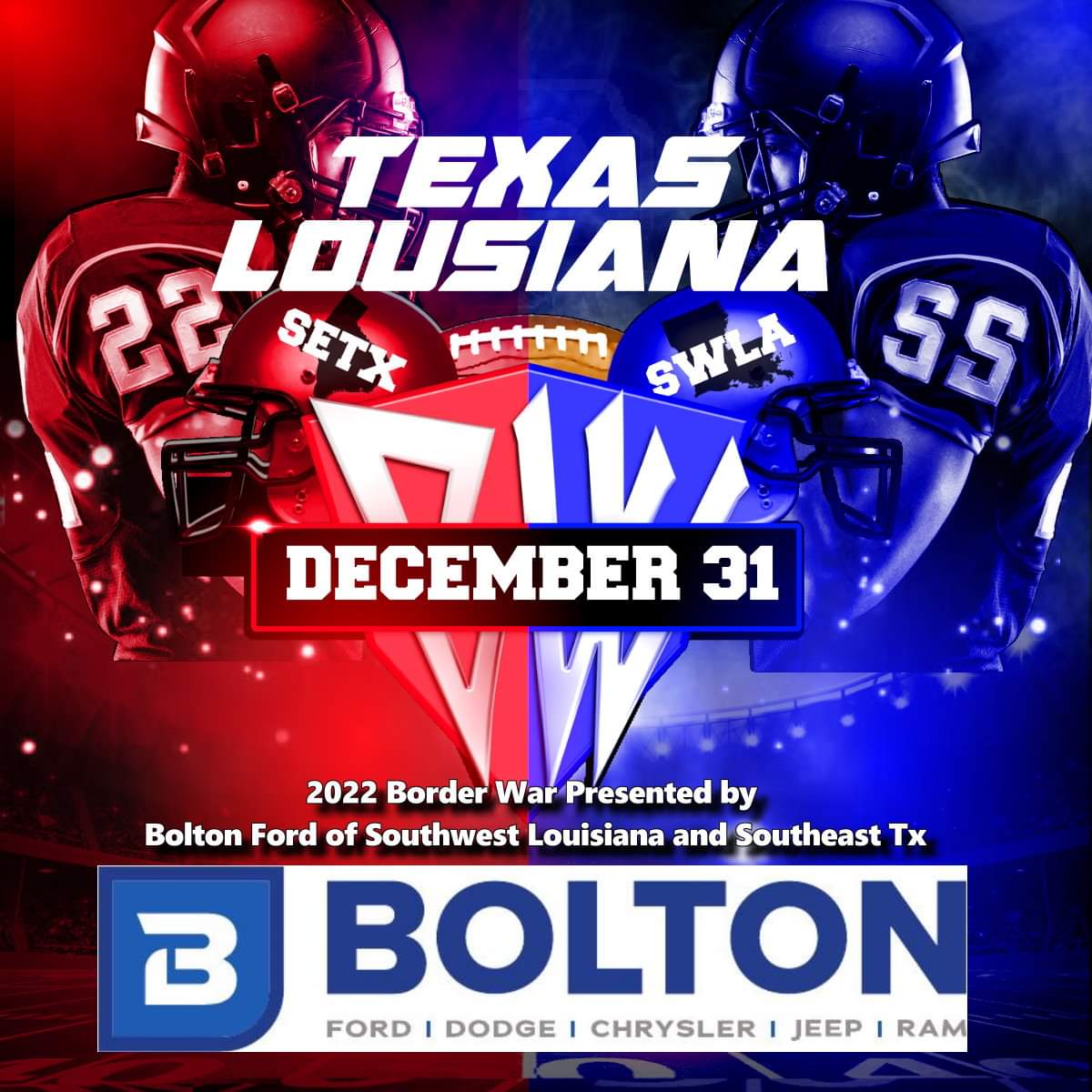 FIRST YEAR BACK 2022 WILL BE EVEN BETTER👏👏👏👏👏👏
Watch 2021 "Border War Senior Football Showcase
 -Texas vs Louisiana" on YouTube

youtu.be/HJN86CpZvqs