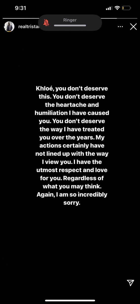 “Sorry khloe but when I cheated on you I did it with the upmost respect towards you🖤”