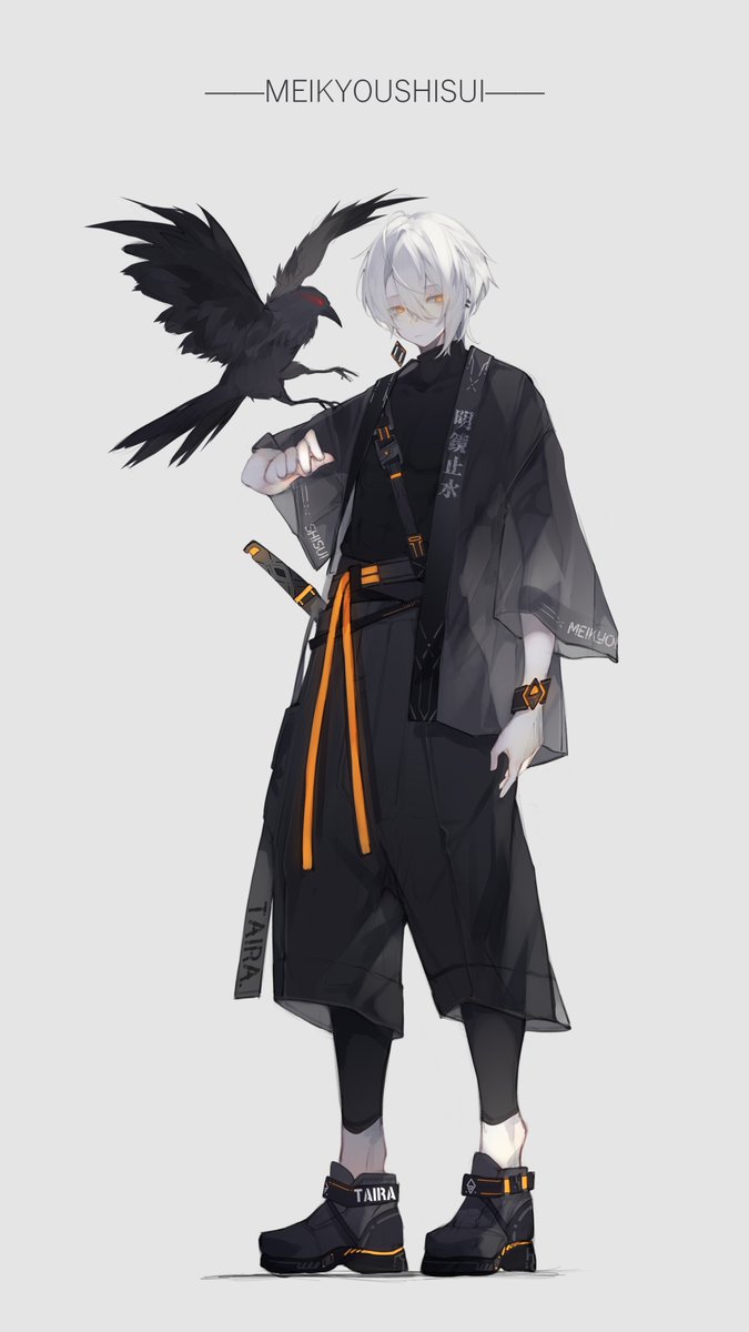 1boy male focus bird white hair weapon watch wristwatch  illustration images