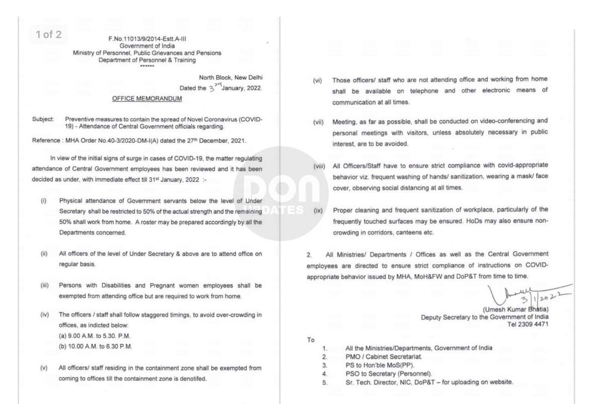 DonUpdates_in's tweet image. சார்பு செயலர் நிலைக்கு கீழுள்ள அனைத்து அரசுப் பணியாளர்கள் சுழற்சி முறையில் 50 விழுக்காட்டினர் வீட்டிலிருந்தே பணிபுரிய ஒன்றிய அரசு அறிவுறுத்தல்

மாற்றுத்திறனாளிகள், கருவுற்ற பெண் ஊழியர்கள் அலுவலகத்திற்கு வர முற்றிலும் விலக்கு அளிக்கப்பட்டுள்ளது
#WorkFromHome | #COVID3rdWave