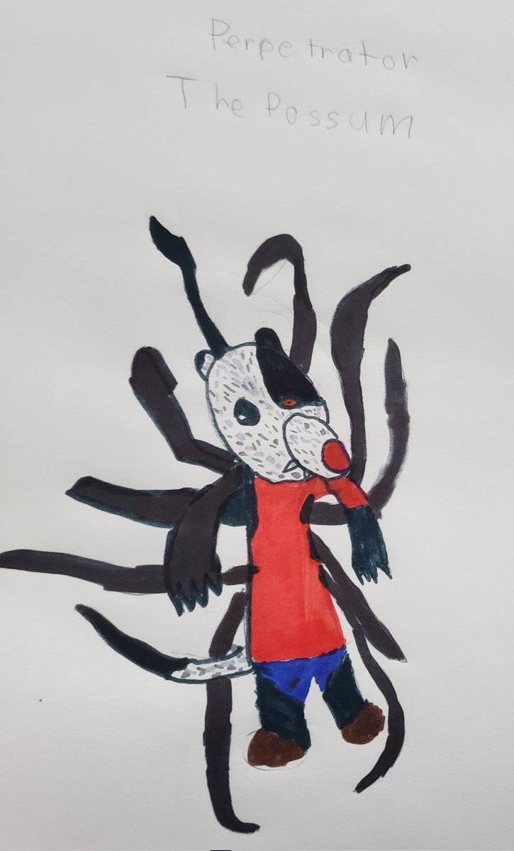 SinatraBoss80's tweet photo. Perpetrator the Possum
My son asked me to post this drawing for him.
The tentacles assist in jump scares by grabbing players and help him walk on any surface. He has an eye of insolence.
@DaRealMiniToon
#piggy #Roblox #perpetrator #skincontest https://t.co/AVWOPLJn2K