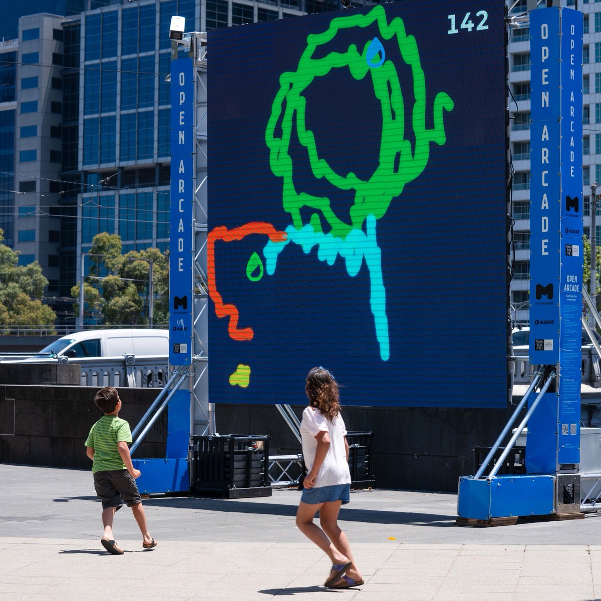 cityofmelbourne's tweet photo. Gaming for everyone 🕹🎮

We’re taking gaming outdoors this summer with the new Open Arcade at Southbank.

It's free, inclusive and non-contact.

More: https://t.co/AEv2oJnIM6 https://t.co/7zPXfRmj0d