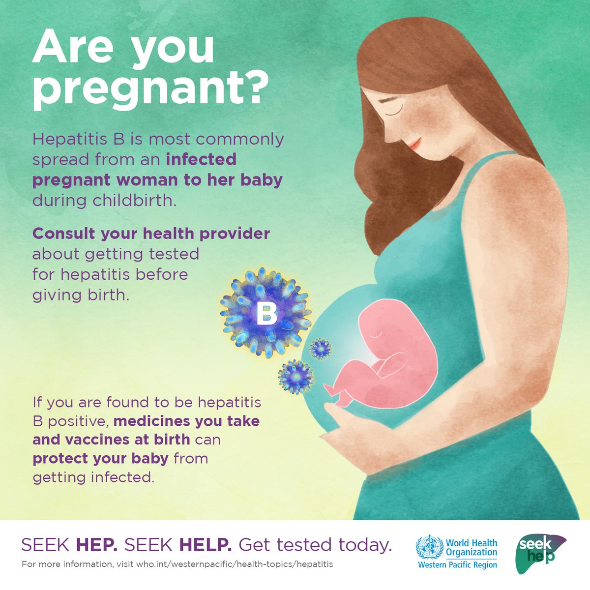 Are you pregnant, or thinking about having a baby? Keep yourself and your baby safe by getting tested for hepatitis B before giving birth. 

Know your #hepatitis status and get tested as soon as you can.