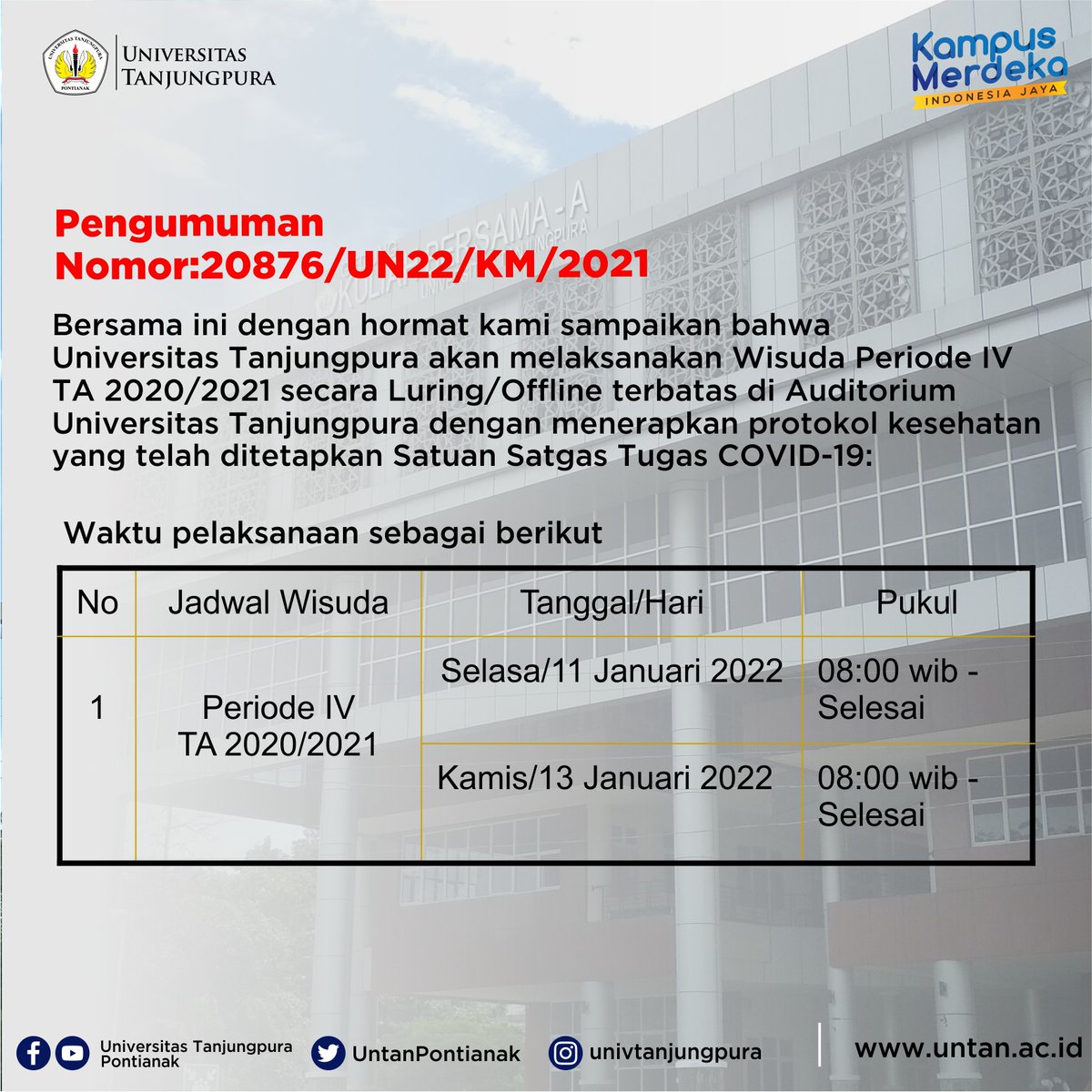 UntanPontianak's tweet photo. Teruntuk kalian calon wisudawan dan wisudawati Periode IV TA 2020/2021.
#wisudauntan #periode4 #universitastanjungpura #untan https://t.co/y0nxIeqbPO