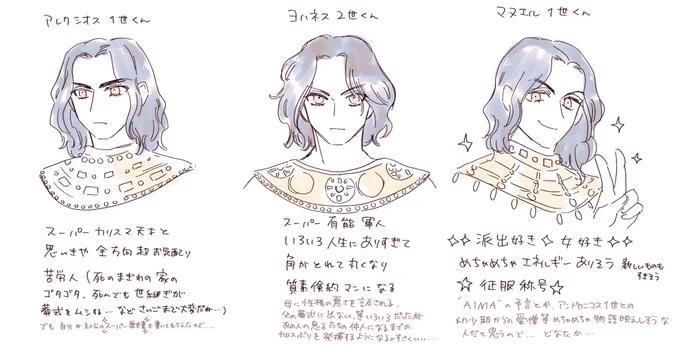 らくがき 三世代 、似た印象にしつつ微妙に描き分けたい 