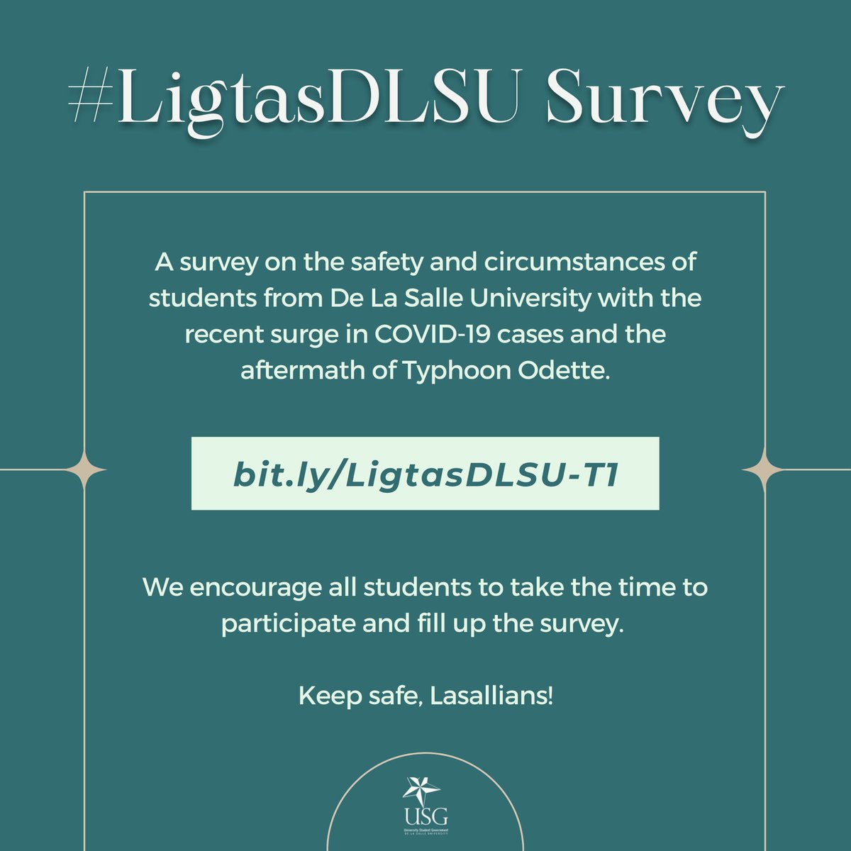 usg_dlsu's tweet photo. [#LigtasDLSU: A Survey on the Circumstances of Students within the COVID-19 Cases Surge and the Aftermath of Typhoon Odette]

With the new surge of COVID-19 cases, the emergence of the new Omicron variant of COVID-19 in the country, https://t.co/bxNQFGo4Qk