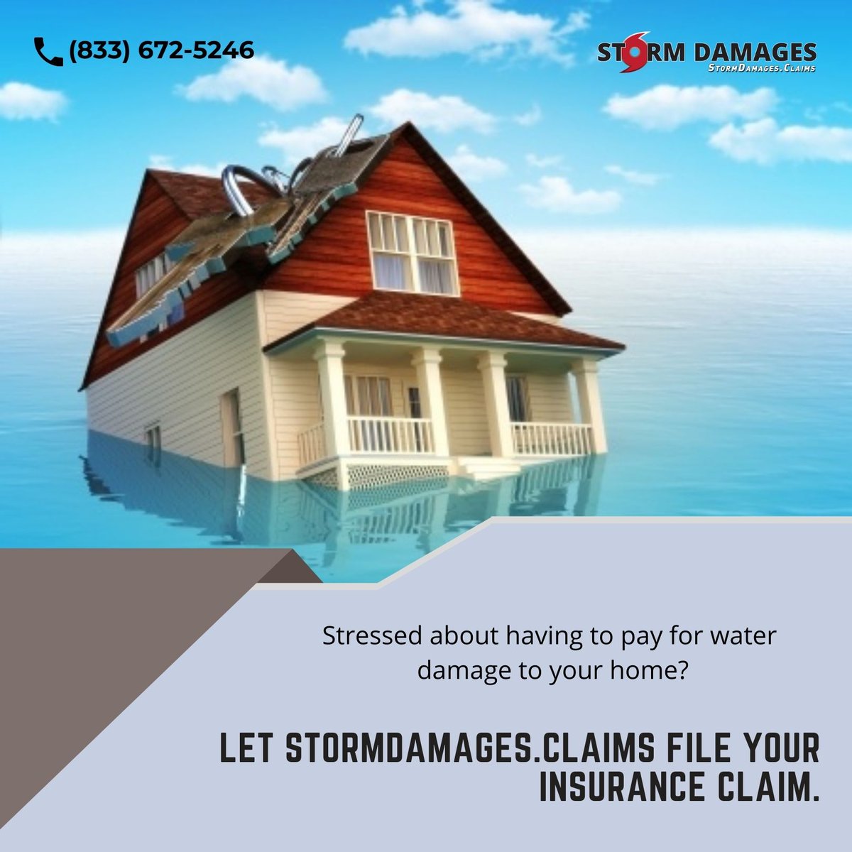 Stressed about having to pay for water damage to your home? Let StormDamages.Claims file your insurance claim. #Insuranceclaims #FireDamage #FloodDamage #WaterDamage #WindDamage #stormdamages #tornadoes #floods #hurricanes #securetheproperty #lawyer #waterdamagerepair