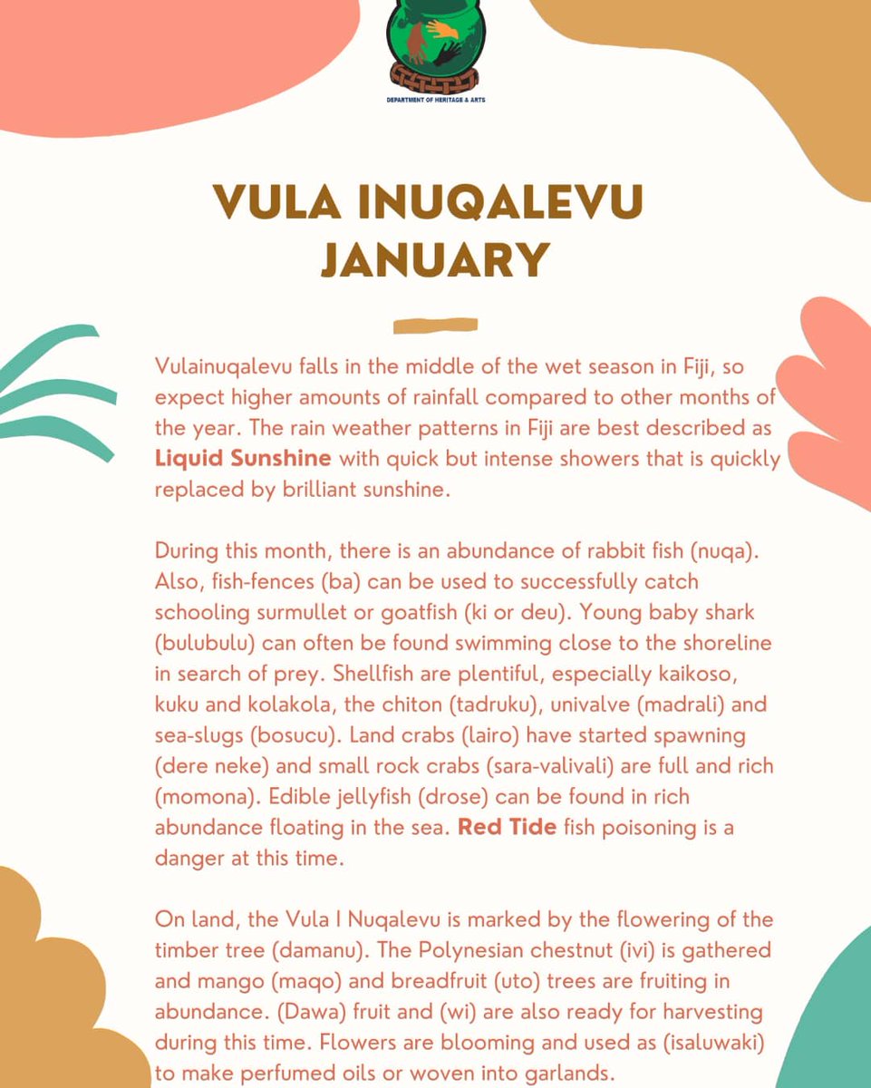 Culture_Fiji's tweet photo. Vula iNuqalevu - Janueri. #VulaVakaviti #FijiHeritage #traditionalcalendar https://t.co/jzE7AkmUDp