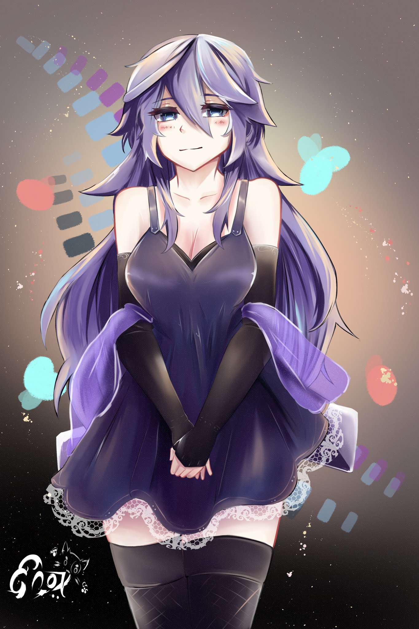 KREA - urban school vampire girl in fancy clothes fanart, dark purple long  hair, muted colors, matte print, pastel colors, ornate, digital art, cute  smile, digital painting, fan art, elegant, pixiv, by