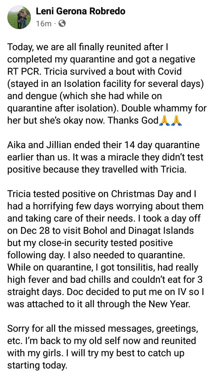 ronaldgem's tweet photo. VP Leni Robredo and her daughters could've used their connections to skip quarantine, but they followed protocols even if that means they couldn't spend the holidays together.

Koko Pimentel, Debold Sinas and all public officials who violated quarantine protocols left the group. https://t.co/QNcIIMK10s