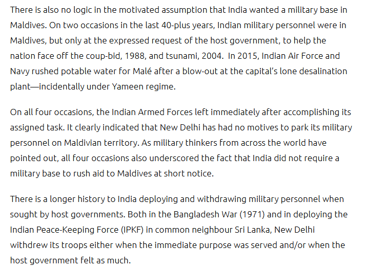 NasreenDelta's tweet photo. 2ndly, I provided evidences that Indiantroops are limited n they help us out in surveillance and assist #MNDF.
There are Just 75 #Indian personnel here and that too to maintain #Donier aircraft and helicopters they sent us for humanitarian operations in #IOR! Read following piece https://t.co/t5byYVLNZE