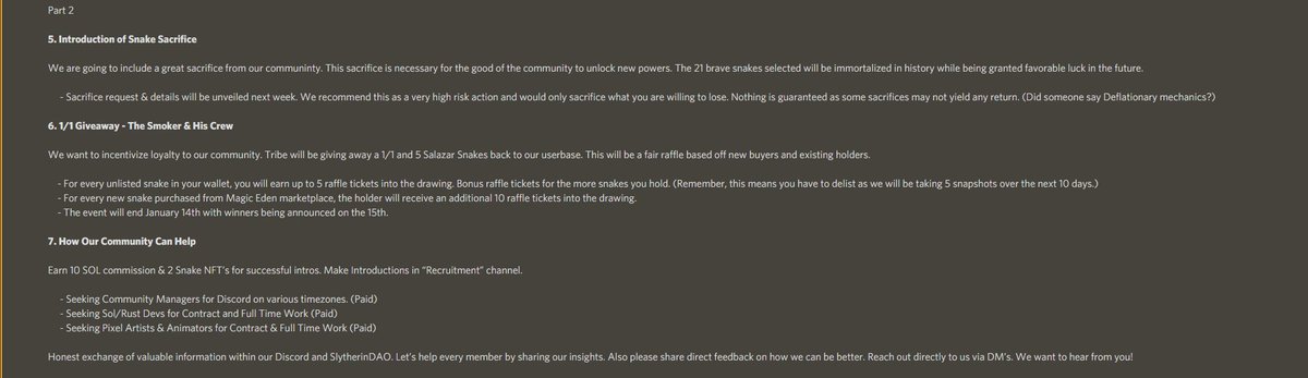 SlytherinSneks's tweet photo. We just dropped a massive progress update in our Discord! tdlr;
1. Snake Alpha
2. Slytherin Dao
3. Rebrand
4. Cobra Games Unveil
5. Introduction of Snake Sacrifice
6. 1/1 Giveaway
7. Community
8. Upcoming events
#Solana #NFTs https://t.co/9eo04GxmQo