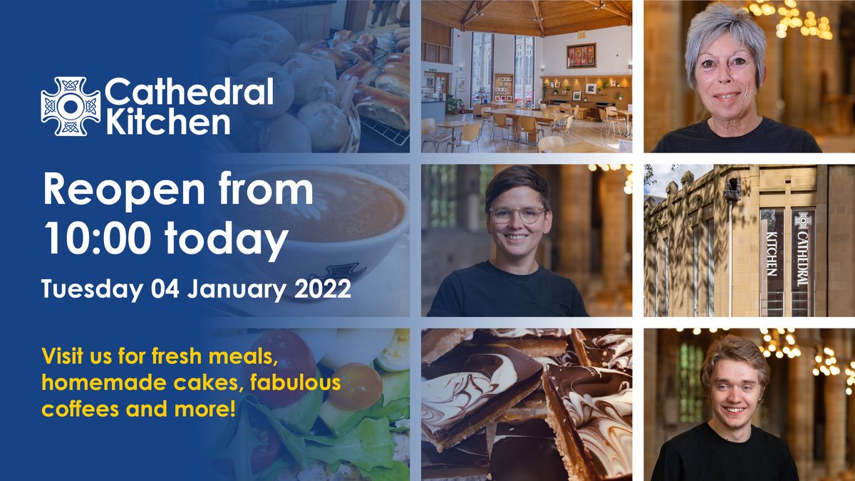 WakeCathedral's tweet photo. Our #CathedralKitchen is back open from 10:00 today!
Whether catching up with friends, heading out for lunch or just wanting a coffee and a slice of homemade cake, we look forward to welcoming friends, both new and old, throughout 2022.
#Wakefield #HappyNewYear https://t.co/E2lnquDS6i