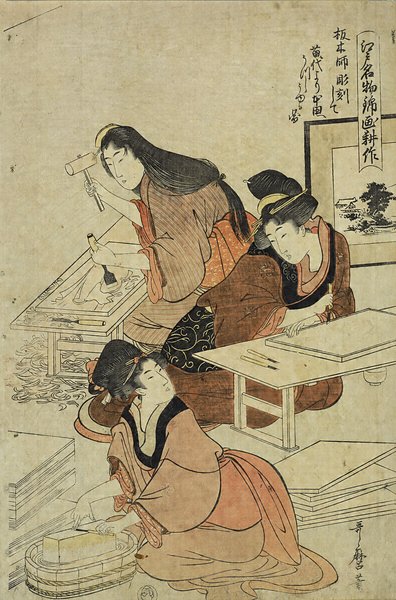 香蝶楼のシショーのあの3枚続きは歌麿の『江戸名物錦画耕作』のまねっこをそのまましてる錦絵なので、歌麿はさらにその先輩ってことですね。 