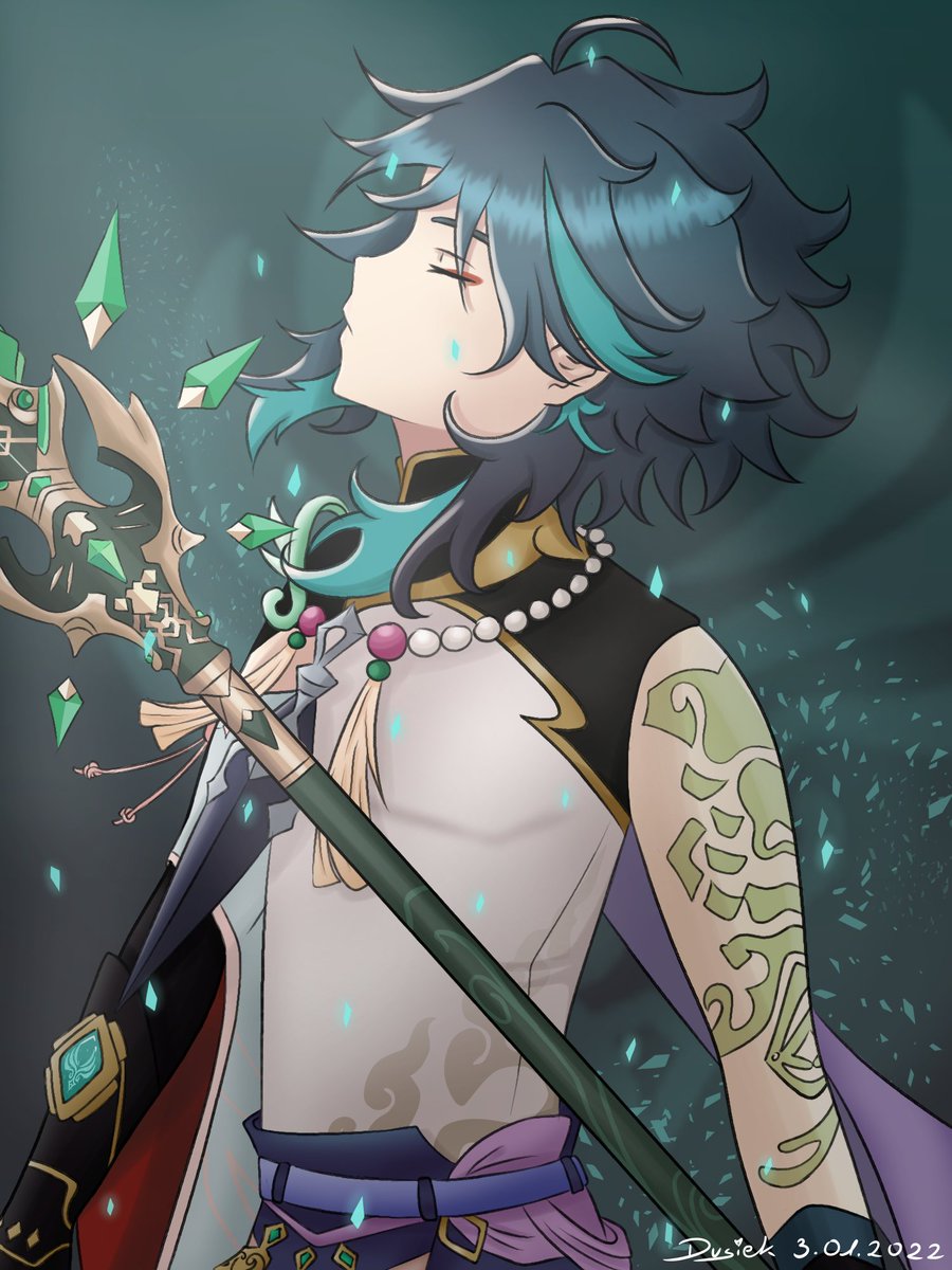 dusonek05's tweet photo. This took me so long but I'm super satisfied with it! If you like my work, please like, comment and share to give me more chances in the contest I'm taking part in. Thanks a lot! <3 #Xiao #GenshinImpact https://t.co/hSXhqTBjte
