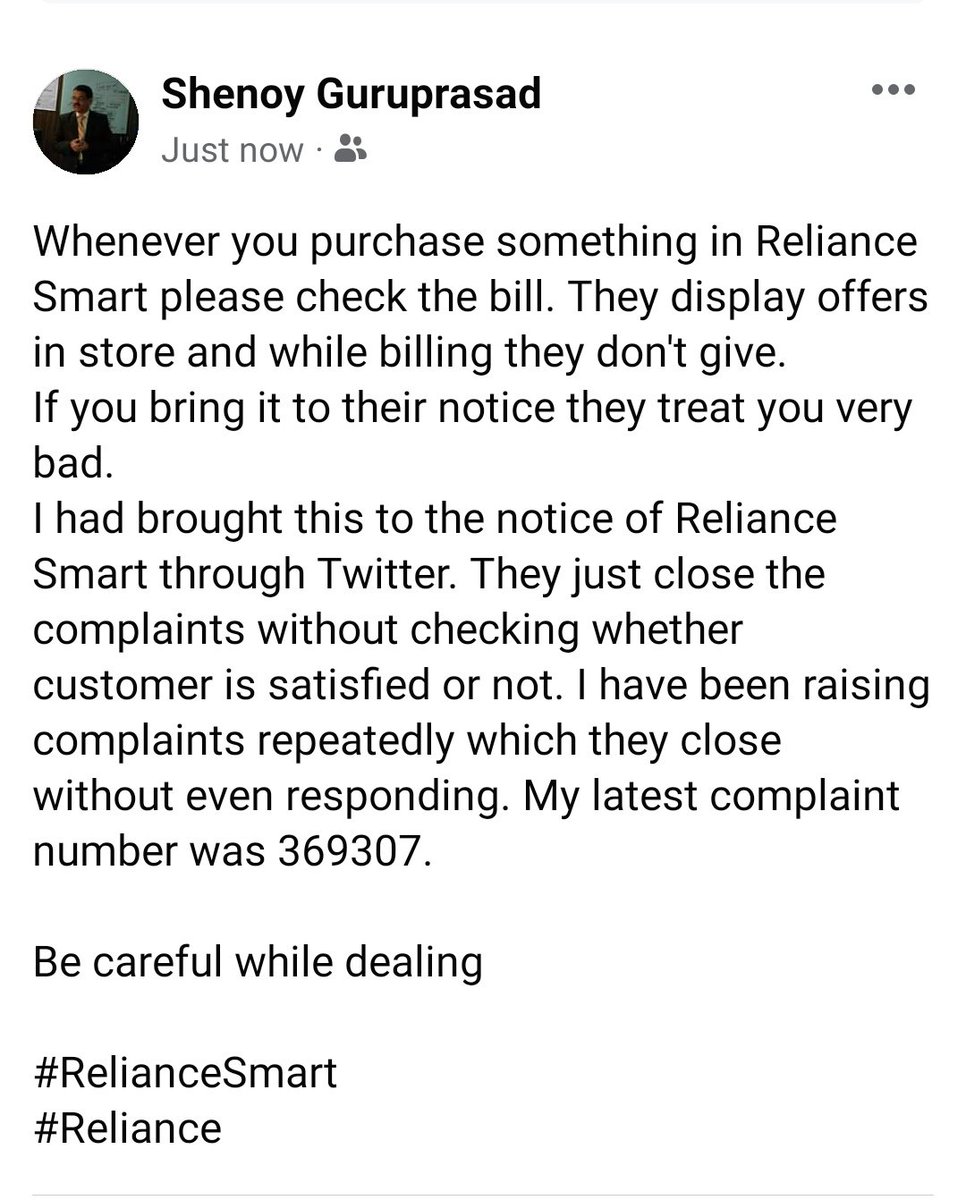 guruji_prasad's tweet image. How can @SMARTStore_IN close the customer complaint without customer satisfaction?

#RelianceSmart
#Reliance