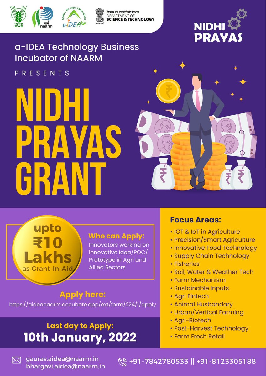 CiaManage's tweet photo. Applications are open for 𝐍𝐈𝐃𝐇𝐈 𝐏𝐑𝐀𝐘𝐀𝐒 𝐆𝐫𝐚𝐧𝐭.

𝐀𝐩𝐩𝐥𝐲 𝐡𝐞𝐫𝐞: https://t.co/myKwlaYujS

𝐃𝐞𝐚𝐝𝐥𝐢𝐧𝐞: 10th January, 2022.

Visit https://t.co/OcGCJdt4lJ for more details.

@agrigoi @RKVY_HQ @kau_rabi @nutrihubtbi @AbisTbi @angrauposhan @saravananrajg https://t.co/8OySJCCkNV