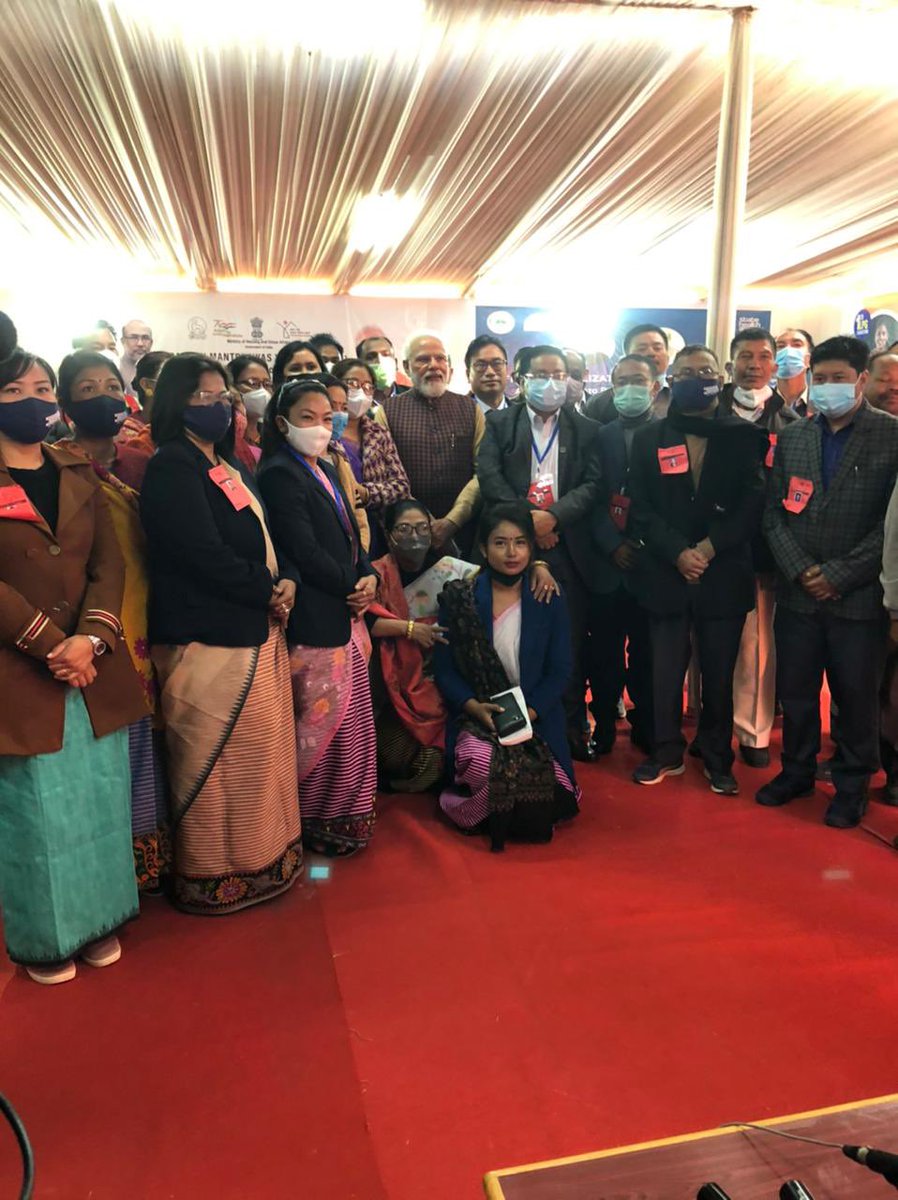 Group Photo by the HPM <a href="/narendramodi/">Narendra Modi</a> ji with the beneficiaries of various schemes after the interaction program at Imphal today!