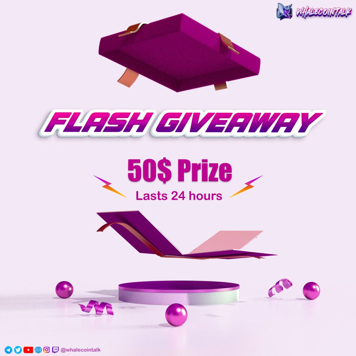 WhaleCoinTalk's tweet photo. π¨ Flash Giveaway π¨
πΈπ°$50 to one lucky winnerπ°πΈ
To win:
β
Retweet & like this post + pinned post
β
Follow @whalecointalk
πͺHurry! Ends in 24 hours βοΈ
Let's go π
#Whalecointalk #flashgiveway #CryptoGiveaways https://t.co/8jqbVqZ1fn
