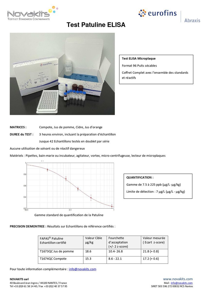 novakits's tweet photo. Nouveau Test Rapide ELISA #Patuline #mycotoxine
La technologie #ELISA est utilisée depuis de nombreuses années pour quantifier les #mycotoxines : ce test très innovant permet désormais de doser la patuline par cette méthode dans les matrices compote, jus de pomme et cidre : https://t.co/24PmM2utIh