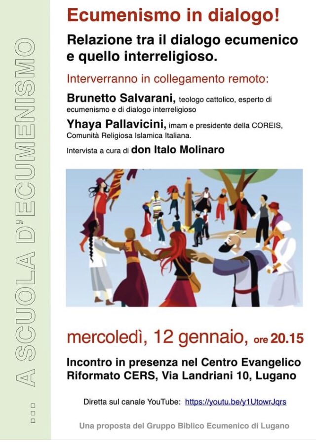 voceevangelica's tweet photo. Segnaliamo questo dibattito promosso dal Gruppo biblico ecumenico di #Lugano e che si potrà seguire su YouTube
#dialogo #religioni #ecumenismo con @molinait @BSalvarani e Yhaya Pallavicini del #coreis https://t.co/9izuBTnyL0