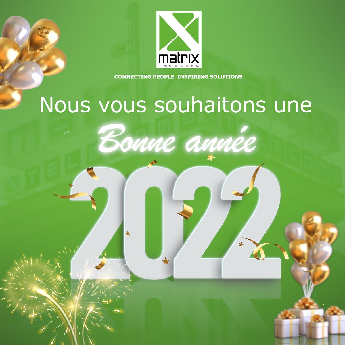 matrixtelecoms's tweet photo. BONNE ANNÉE DE CONQUÊTE 🎉!
Nous remercions tous nos collaborateurs, partenaires et investisseurs pour la confiance renouvelée année après année.
Que 2022 vous apporte santé, bonheur et réussite dans tous vos projets.
#MatrixTelecoms #BonneAnnée2022 #Conquête https://t.co/puuHrivvvJ