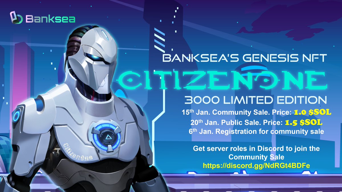 banksea_finance's tweet photo. 🎉Banksea Genesis NFTs CiztizenOne Sale Launch
🚀Community Sale: 15th Jan.
🚀Sale Registration: 6th Jan.
Join now:👉https://t.co/vZDLdynU7t

🤩Whitelist for NFT Oracle
🤩Collateral for loans
🤩1 NFT = 1 Raffle ticket for Token Airdrop
More detail 👇
https://t.co/xyS43t2Nvu https://t.co/KIIqGpRyvv