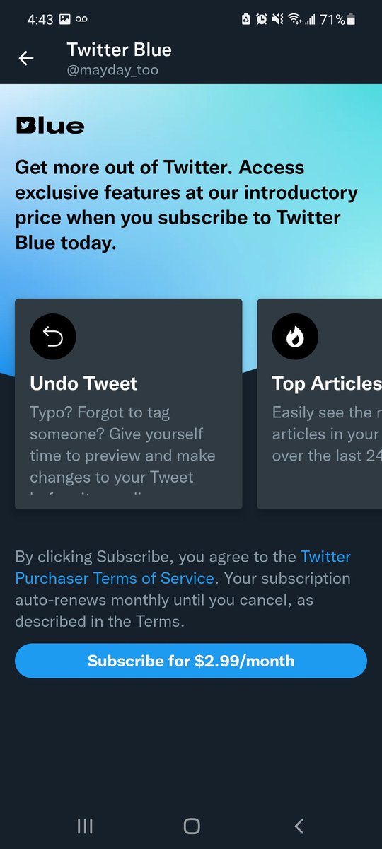 mayday_too's tweet photo. Okay..so they want to charge $3 a month to.... what? Undo tweets? You mean... delete them? Like we already have to do every time there's a typo or other mistake? Tell me you're disconnected from you're user base without telling me you're disconnected from your user base. https://t.co/gschL4DME0
