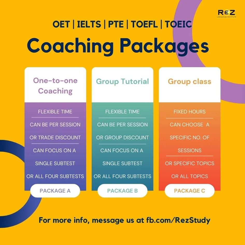 RezStudy's tweet photo. Need #IELTS #OET #PTE or #TOEFL coaching? 
That's where we excel at 😊, and we want YOU to EXCEL with us! 
Check out the packages below. We'll be waiting for your message in the inbox. 😉 https://t.co/l9r8GmKrVk