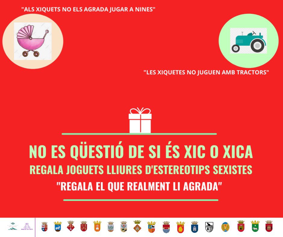 🟣REGALA EL QUE REALMENT LI AGRADA 

📣Us presentem la campanya de sensibilització sobre joguets no sexistes que hem posat, en marxa sota el títol “Regala el que realment li agrada”. 

#IgualtatElsPorts
*

<a href="/_elsports/">Mancomunitat Comarcal Els Ports</a>
