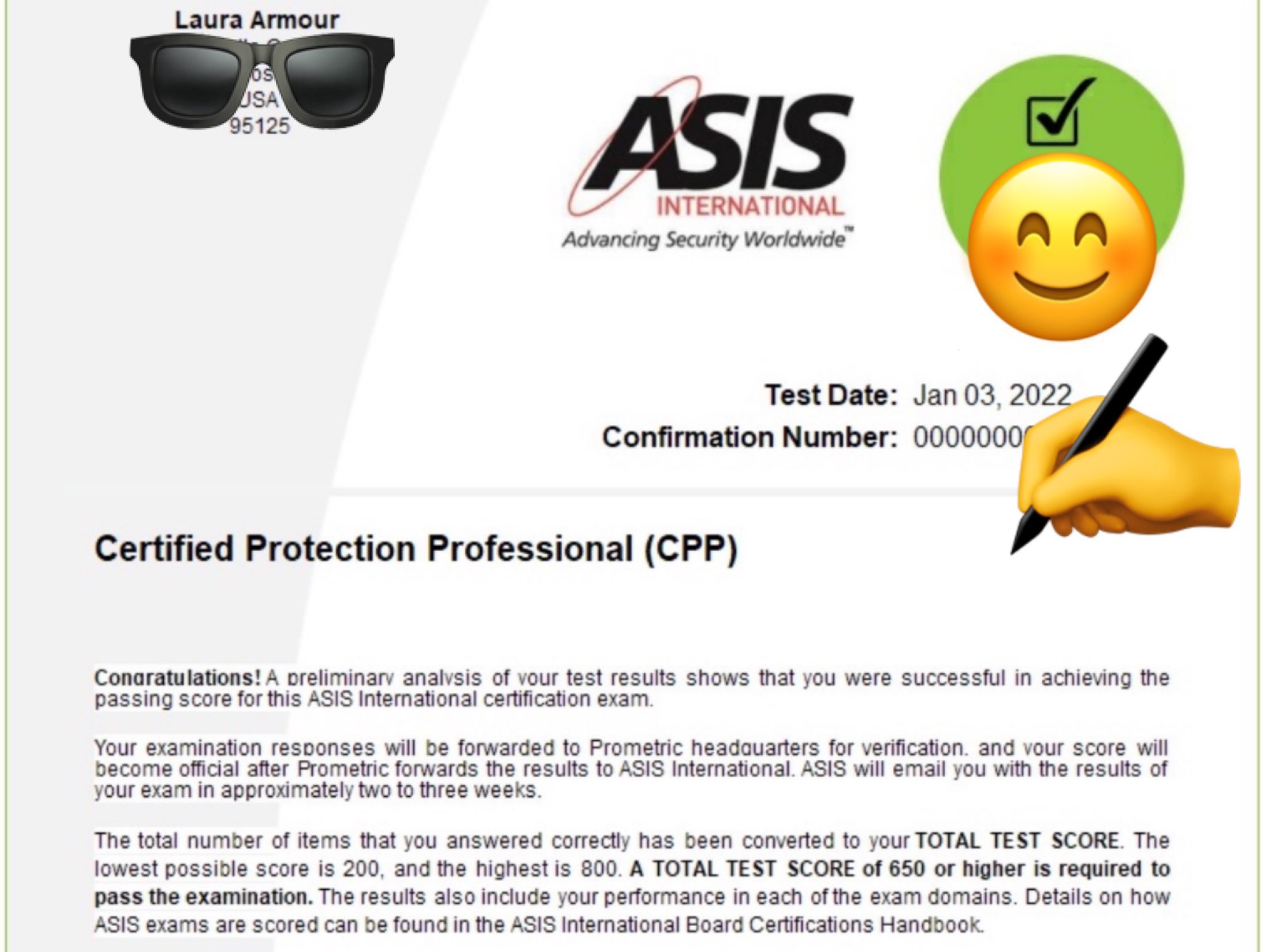 Professional verification test results