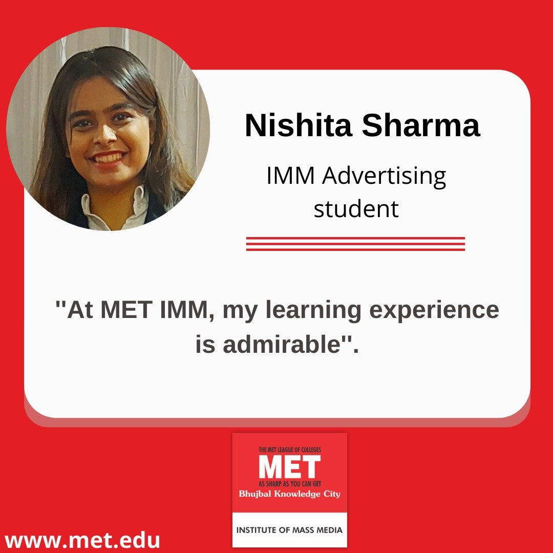 At @METMassMedia, my learning curve has been exponential. Though the pandemic hit us very hard but still the quality #education I have got from MET is commendable and smooth. 

#LifeatMET #METmassmedia #advertising #media #advertisingmedia #digitalmarketing #massmedia #PR