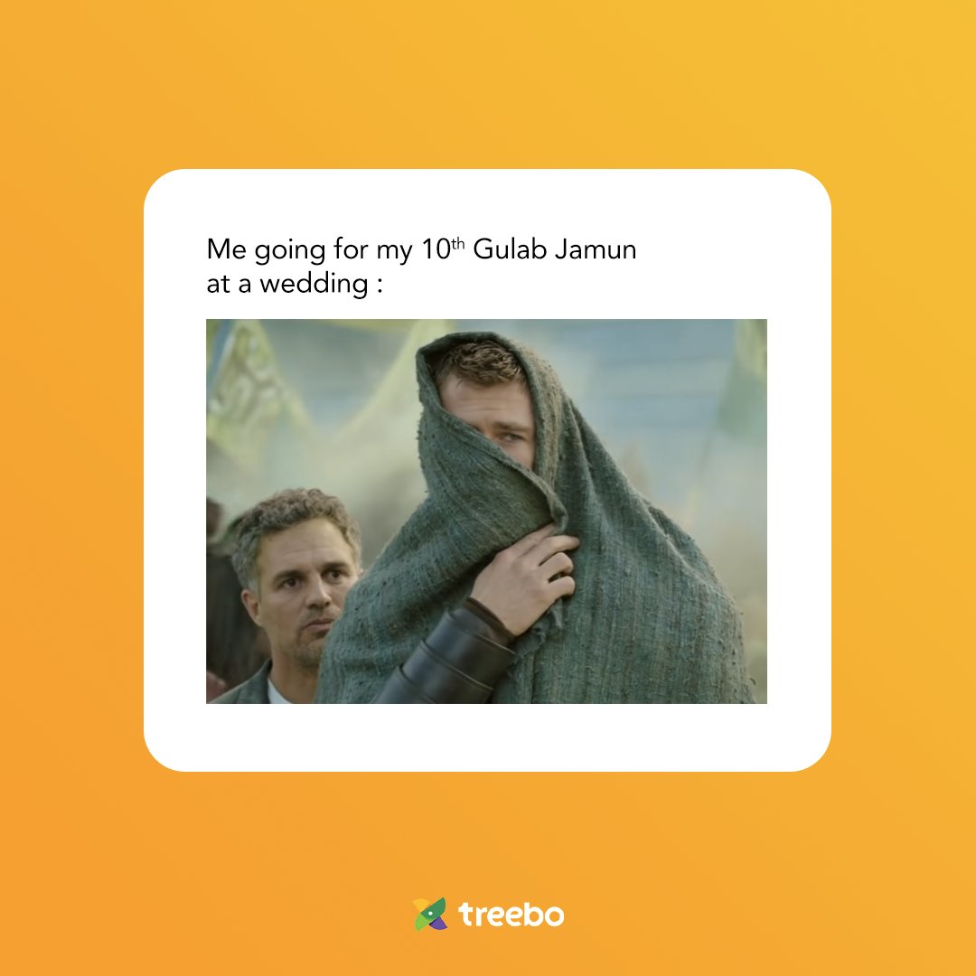 TreeboClub's tweet photo. Yep, the universe believes that youβre still worthy of that extra Gulaab Jamun and this protective shield might help you get it while keeping you safe from the evil Lauki ka Kofta. π
#shaadicalling #treebo #treebohotels #weddingseason #weddingmemes #weddingfood #newyearnewviews https://t.co/YybM7GSC7N
