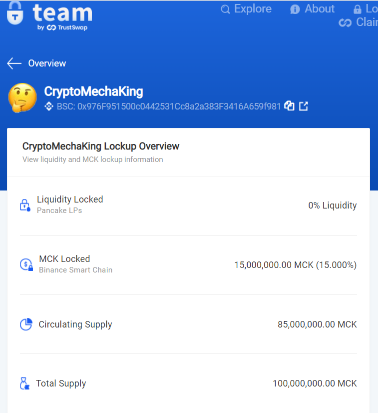 CryptoMechaKing institutional round of raising  $MCK,  locked for a long time.