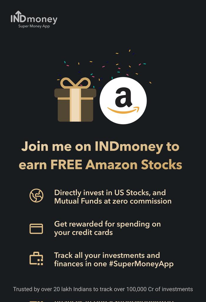 nitramoffl's tweet photo. I am gifting you Amazon Stock. Join me on the INDmoney app using my link to claim today https://t.co/uqrnRMB8Md https://t.co/kw94dssO53