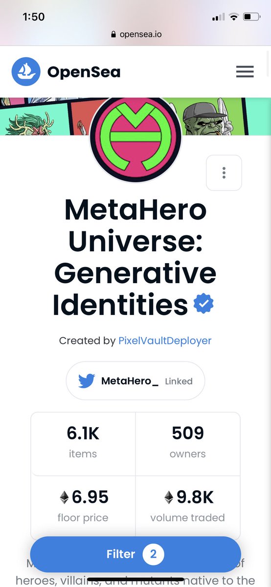 MAYC6356's tweet photo. MetaHero’s floor is now 7ETH! And $POW unlocks this week. BULLISH! 🚀 @MetaHero_ @pixelvault_ @Gfunkera86 https://t.co/1uI7Ic8OEz