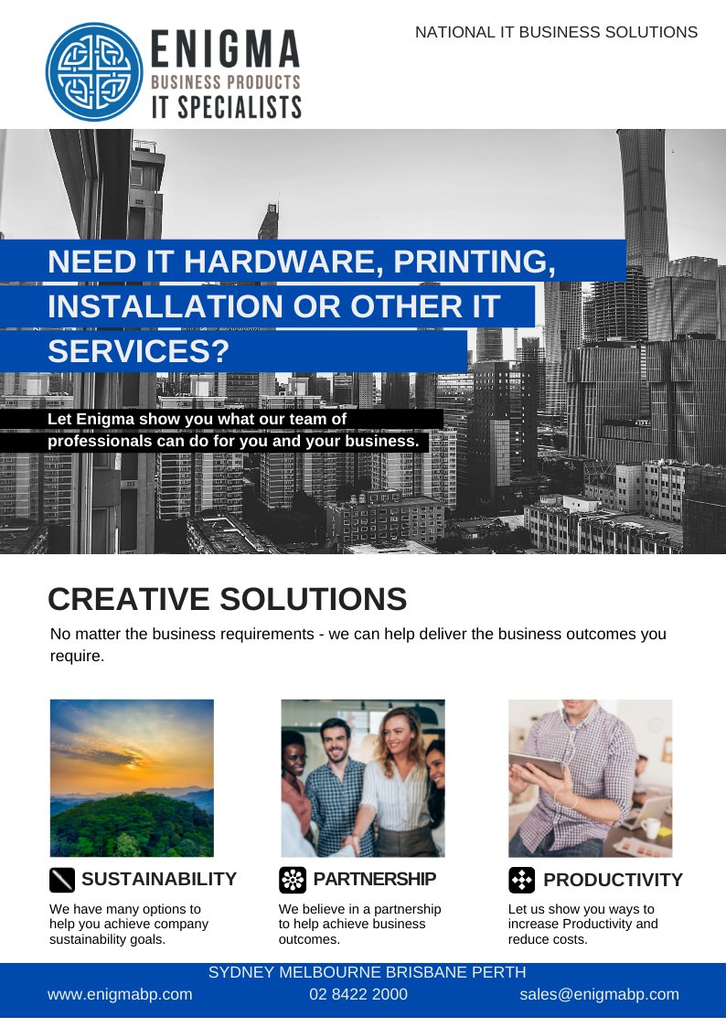 EnigmaBusiness's tweet photo. Looking for an IT Company to help you achieve the business outcomes you need - contact Enigma Business Products to help you get there. https://t.co/Pnm1a5dV86