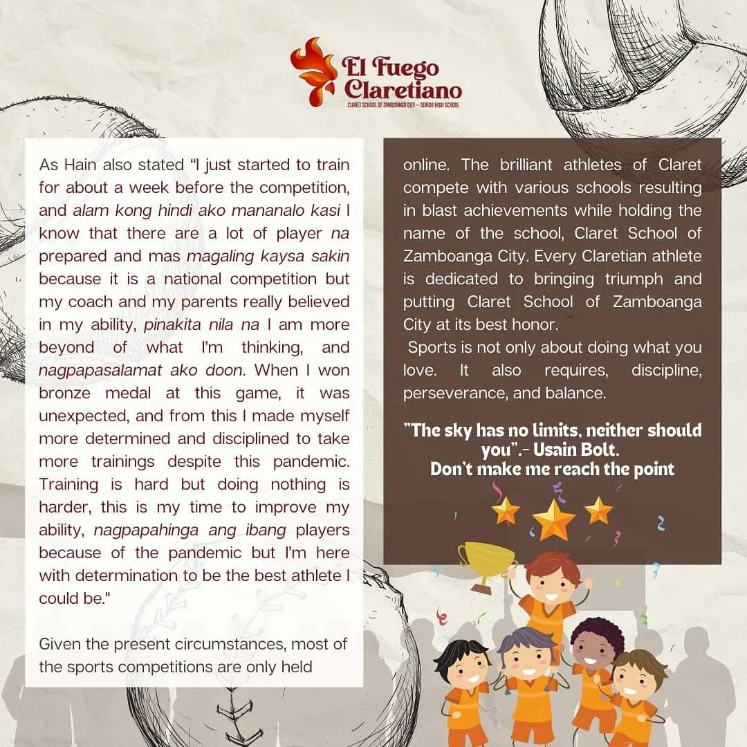 EClaretiano's tweet photo. The Claretians are used to roaring crowds and fierce competitiveness but have you ever wondered how effectively the C.S.Z.C. athletes can adapt to their training and tournaments throughout the Pandemic and maintain their competence and dedication?🤔🔥 https://t.co/qZvVTHMFMn