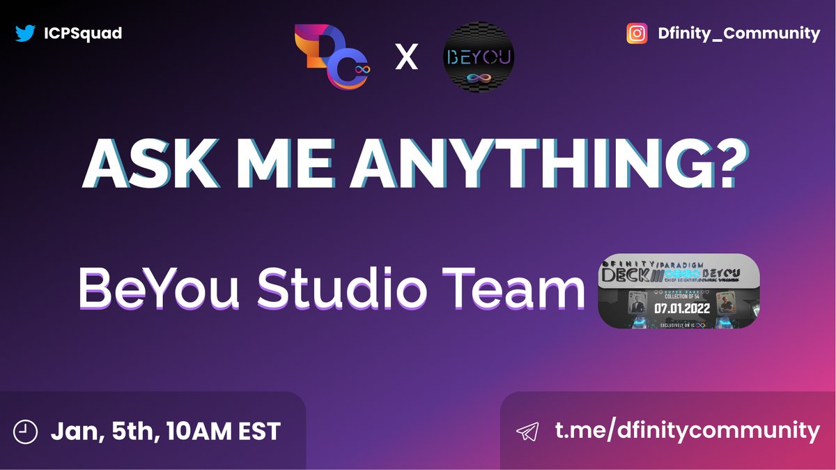 ICPSquad's tweet photo. New Year MEGA AMA giveaway!!! 15 #ICP for our AMA with @BeYou_studio 🎉💰

Rules:
✅ Retweet
✅ Follow @ICPSquad &amp; @BeYou_studio
✅ Tag 3 friends and write your question below 👇

🎁 : 7 ICP best twitter questions, 8 best telegram
📆: Jan 5th 10AM EST
📍: https://t.co/q3KUMzZOyh https://t.co/r1xKIJzDCz
