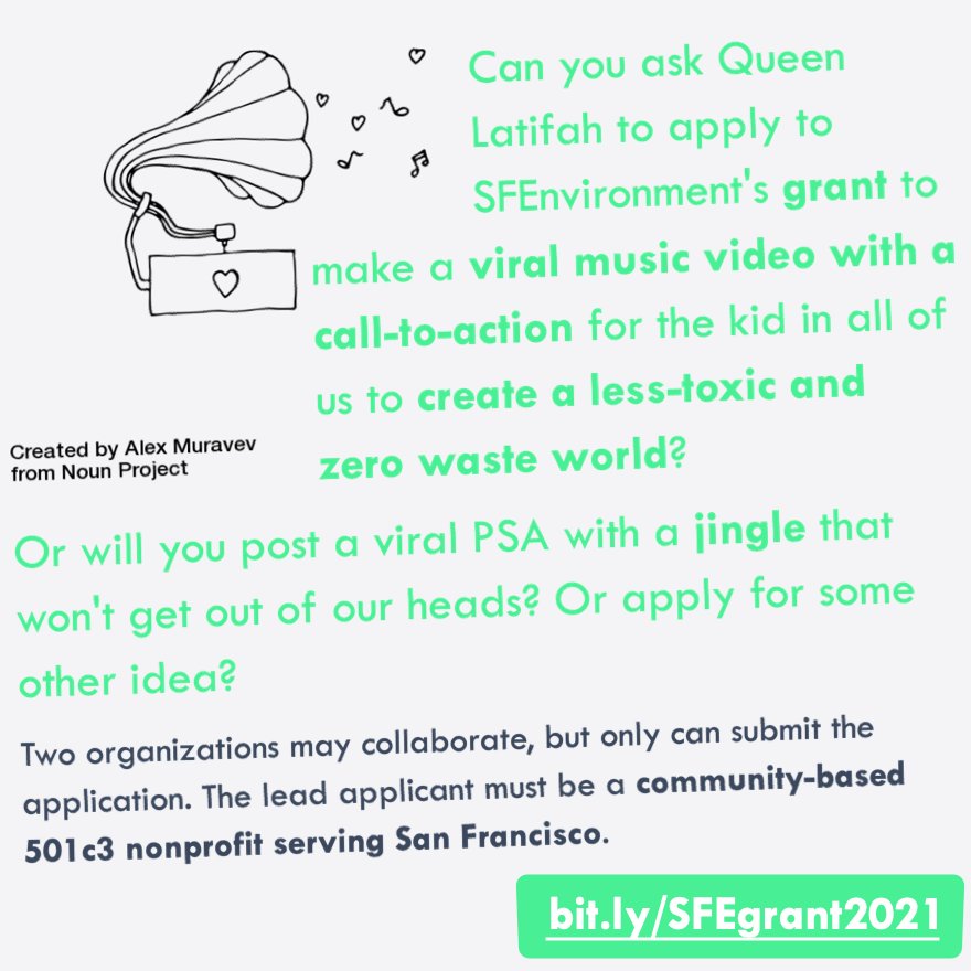 FunAndDraconian's tweet photo. Can you ask @QueenLatifah to apply to @SFEnvironment's #grant to make a viral #MusicVideo with a call-to-action to create a #LessToxic and #ZeroWaste🌏?
Songs can change people and the🌍!
Or please say you'll apply by 1/11 for that or other ideas: https://t.co/gg3WqbQfPy? https://t.co/Zmy30InzFc