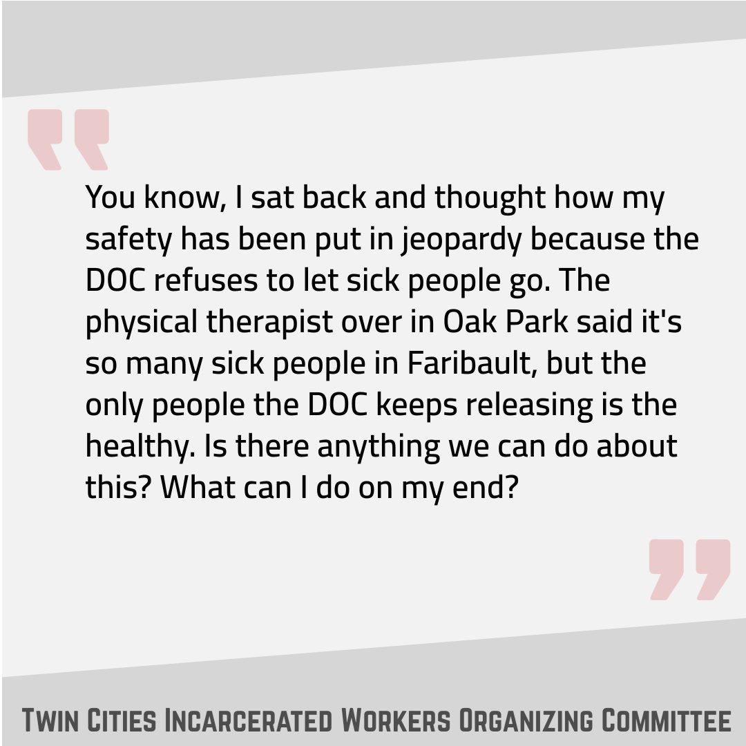 We have been begging the DOC to release medically fragile prisoners and those eligible for work release since the beginning of the pandemic in 2020. We recieved this letter from a prisoner showing that many of them have the same questions we have for the DOC's pandemic response.