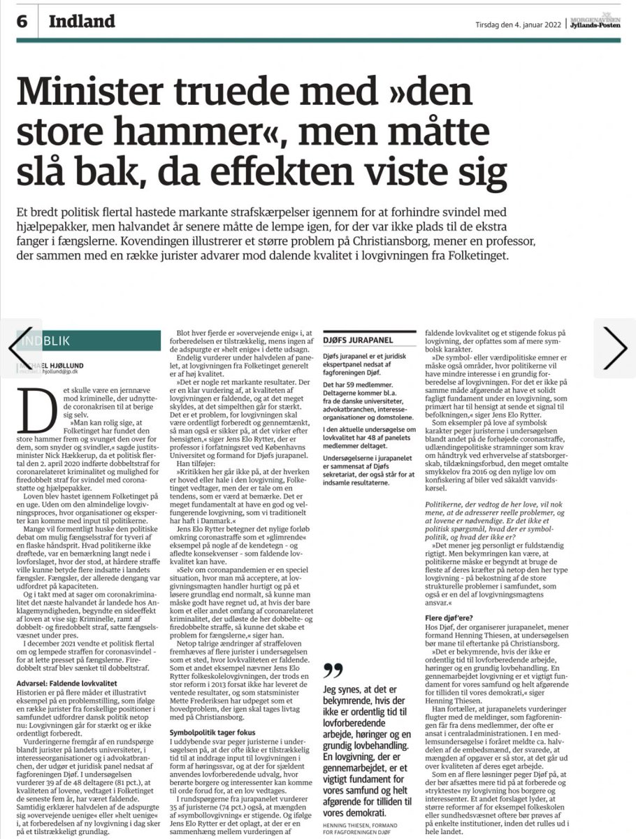djoef's tweet photo. Opråb fra Djøfs Jurapanel: Kvaliteten af dansk lovgivning falder, mens mængden af unødvendige symbollove stiger.

💬“Jeg er alvorligt bekymret. Undersøgelsen viser for mig, at politik simpelthen går for hurtigt i dag”, siger @HenningThiesen til @jyllandsposten #dkpol https://t.co/C06xKnUcvf