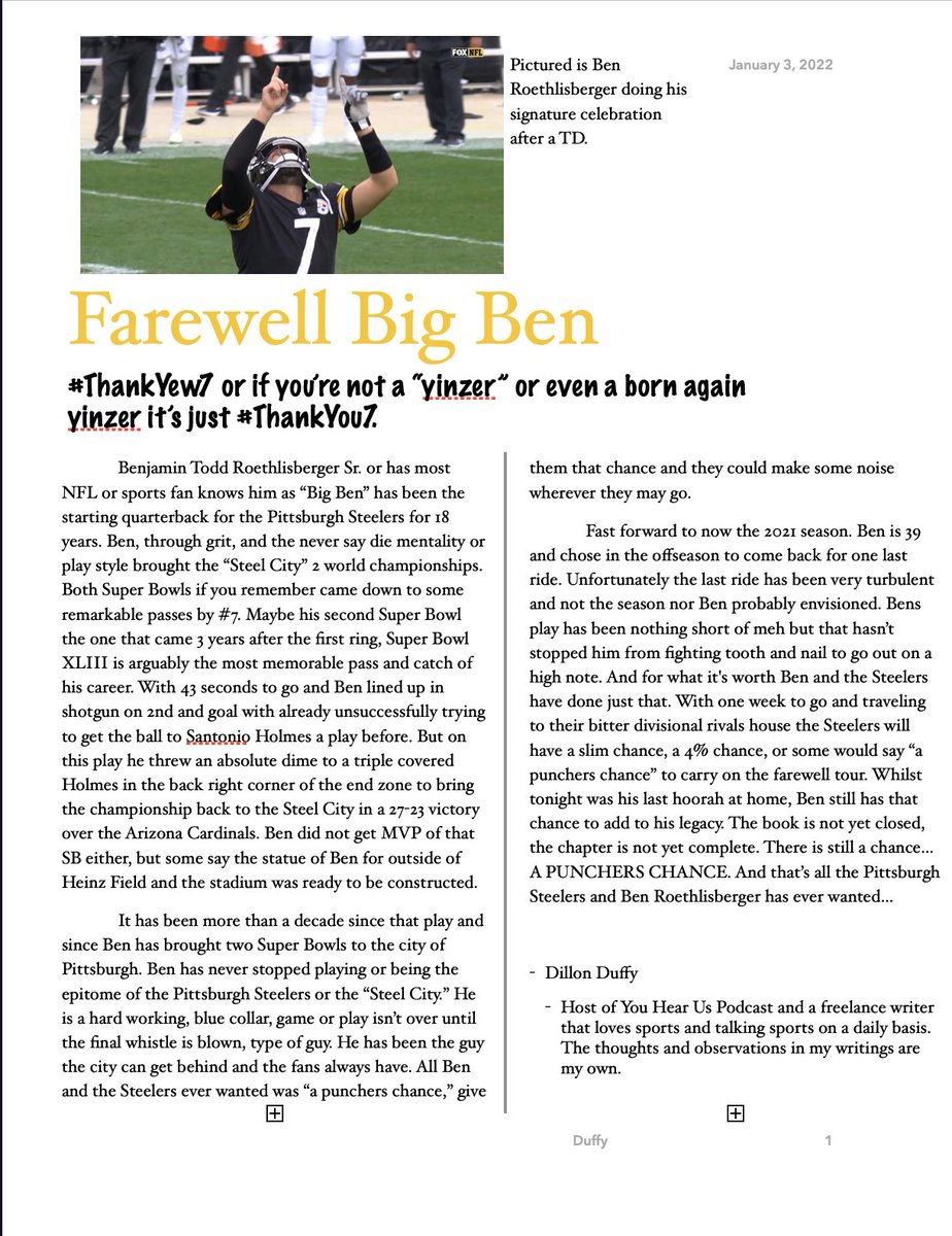 justduffynow's tweet photo. I dont know, kinda enjoyed writing and making this... Anybody know anyone that would want to take a chance on me? Willing to learn and willing to work for it. Sports is and always be a passion of mine. If this is trash be honest, if you like it, tell me too #ThankYew7 #ThankYou7 https://t.co/tWOrBAOVd7