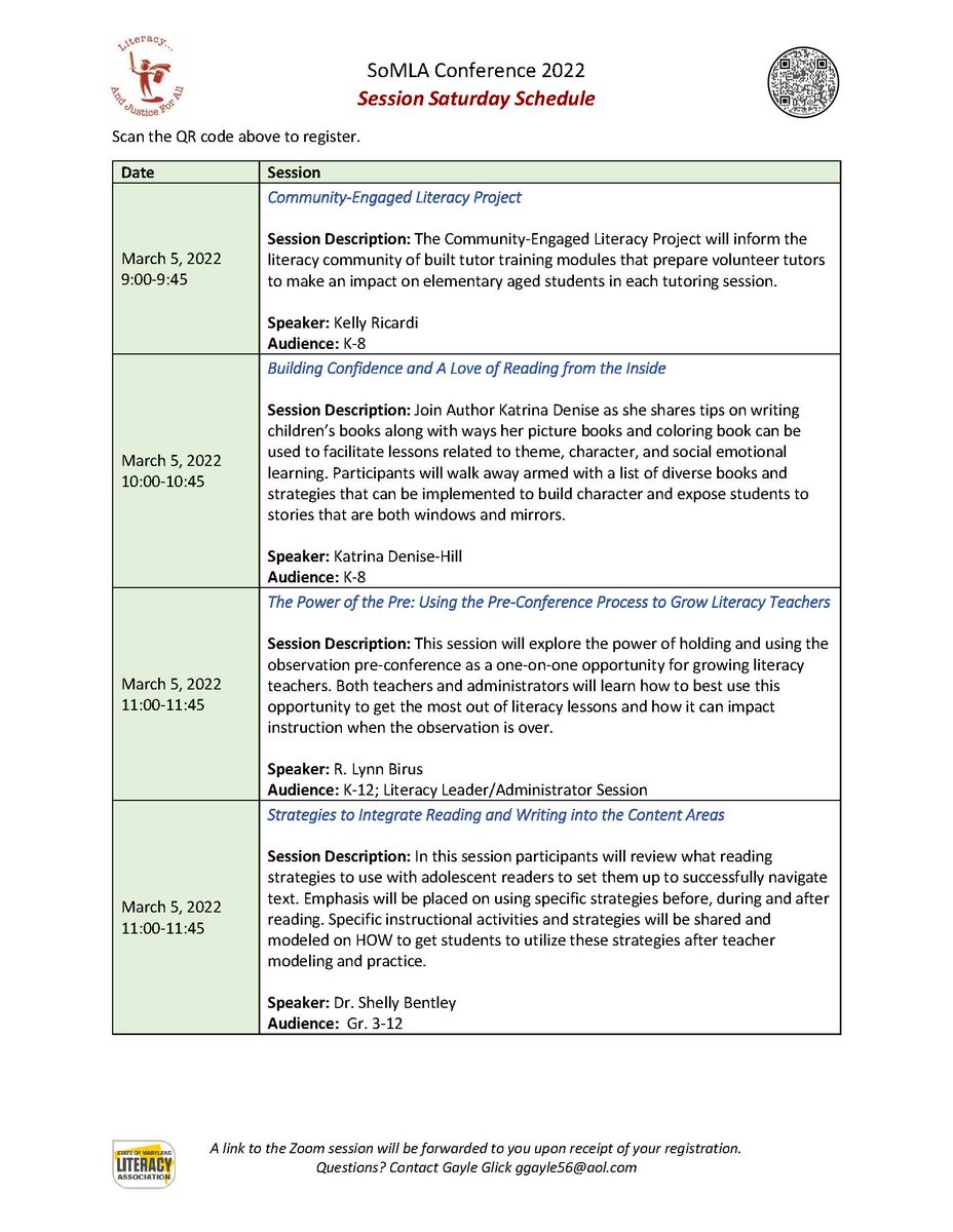 somlareads's tweet photo. We are thrilled to present our Saturday Sessions Program in advance of Conference 2022! You can attend one or all of them; registration to Saturday Sessions is free to SoMLA Members. Not a member? Run, don't walk to https://t.co/9S0Zhl0Y5P #SoMLA2022 https://t.co/WiV2JlWSoe