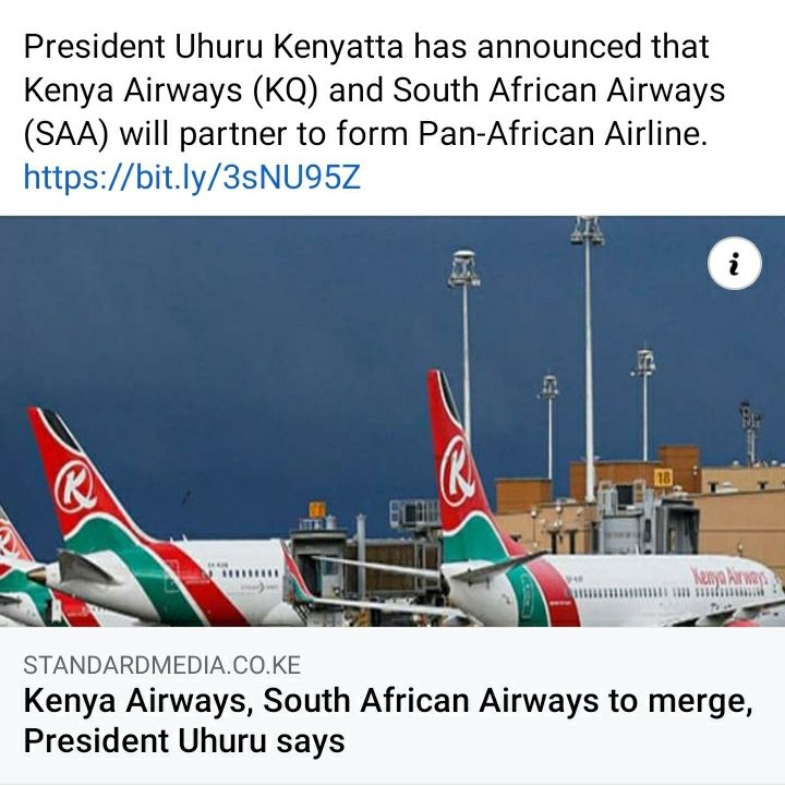 kikithablogger's tweet photo. Whats your view about this Partnership between Kenya Airways and South African Airways? Is it good is it bad? Why?

#EnyeweAmefanyaKazi #CHELIV #MwashumbeNaShugaboy
#WinningAgainstCorruption #ManUnited #MUFC https://t.co/b4pSOk5t4l