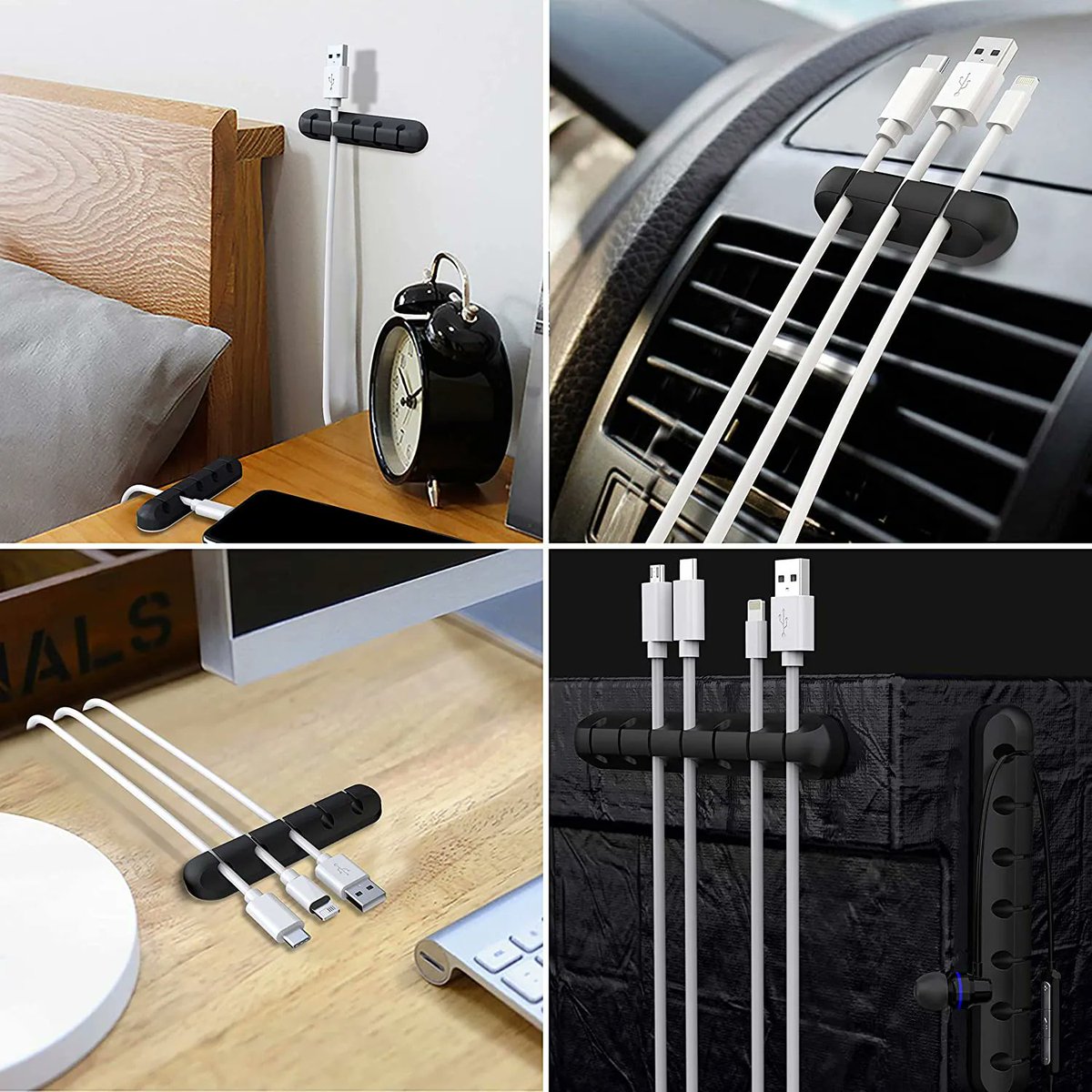 Neurotech_AI's tweet image. The  Cable organiser keeps all your messy cables organized and accessible in the positions you require.
It helps your cables (phone charging cable, laptop charging cable, aux cable, earphones cable)to falling off